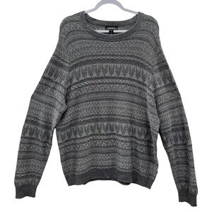 NORDSTROM Sweater Size XL Gray Tonal Fair Isle Merino Wool Alpaca Blend Crewneck